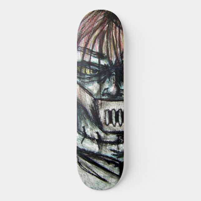 Muzzled Patient in Straitjacket Charcoal Art Skateboard (Front)