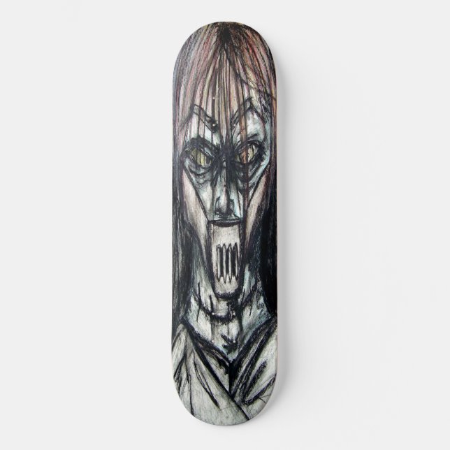Muzzled Patient in Straitjacket Charcoal Art Skateboard (Front)