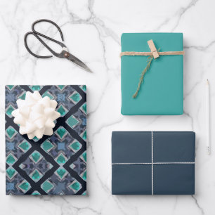 MVB Double Diamond Tribal Blue Pattern Wrapping Paper Sheet