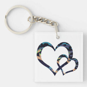 MVB Double Trendy Blue Camo Heart Design Key Ring