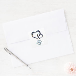MVB Double Trendy Blue Camo Heart Design Square Sticker