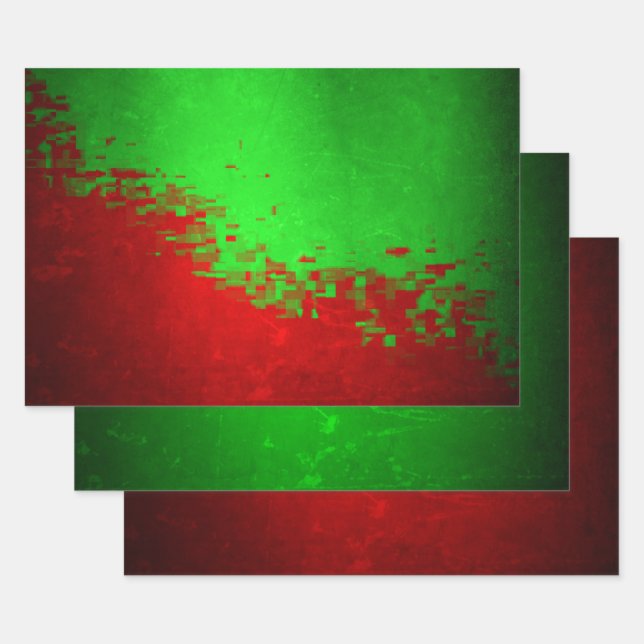 MVB Faux Digital Foil Parchment Red Green Design Wrapping Paper Sheet (Set)