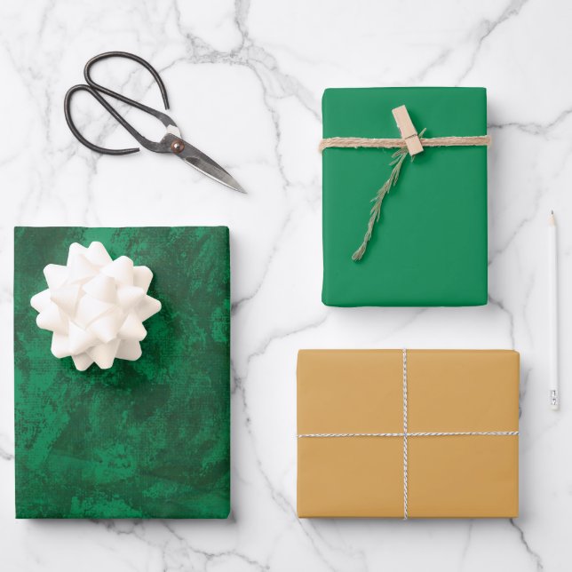 MVB Faux Green Suede Gold Coordinate Design Wrapping Paper Sheet (Front)