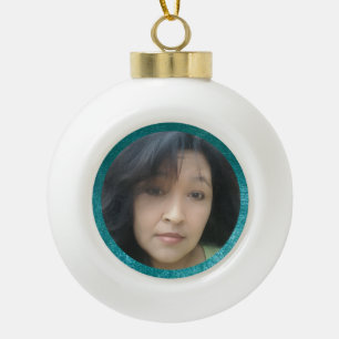 MVB Faux Velvet Teal Customisable Design Ceramic Ball Christmas Ornament