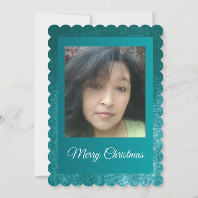 MVB Faux Velvet Teal Customisable Design Holiday Card (Front)