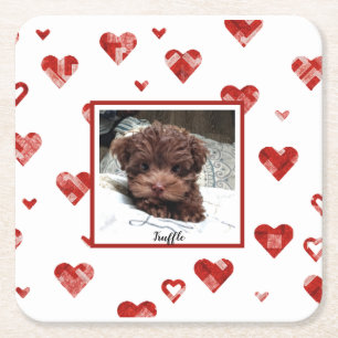 MVB Photo Bandanna Scattered Heart Square Paper Coaster
