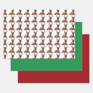 MVB Red Nose Raindeer Design Wrapping Paper Sheet