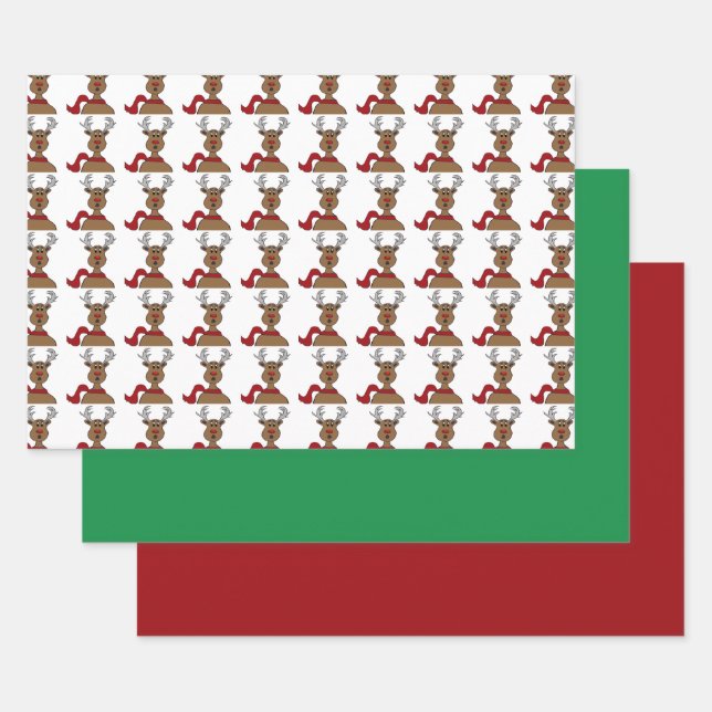 MVB Red Nose Raindeer Design Wrapping Paper Sheet (Set)