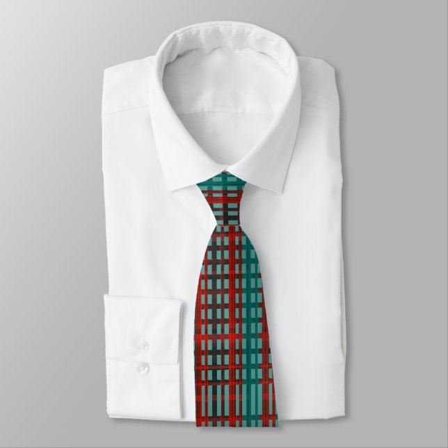 MVB Red Teal Plaid Pattern Tie (Tied)