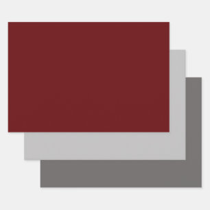 MVB Solid Burgundy and Greys Design Wrapping Paper Sheet