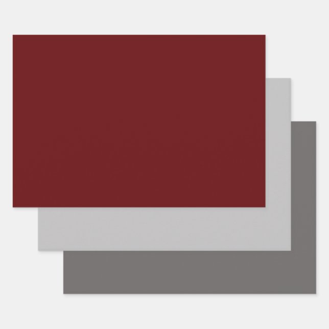 MVB Solid Burgundy and Greys  Design Wrapping Paper Sheet (Set)