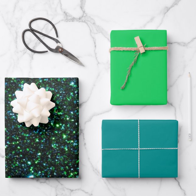 MVB Sparkly Green Blue Design Wrapping Paper Sheet (Front)