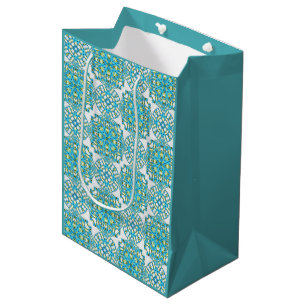MVB Teal Blue & Yellow Faux Lace Medium Gift Bag
