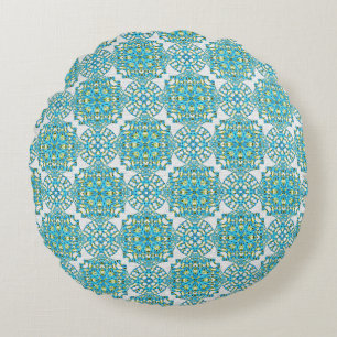 MVB Teal Blue & Yellow Faux Lace Round Cushion