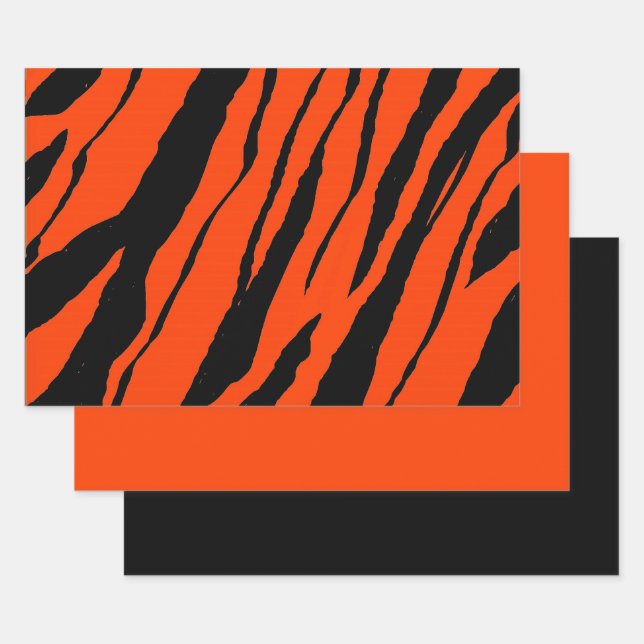 MVB Tiger Stripes Design- Orange & Black Wrapping Paper Sheet (Set)