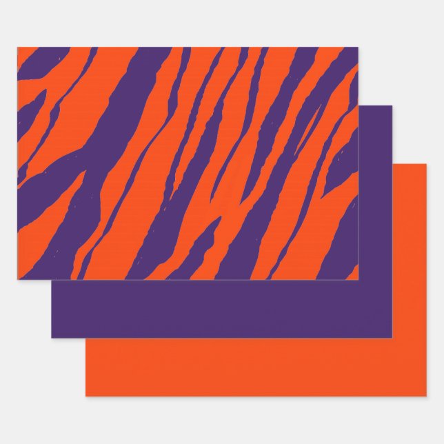 MVB Tiger Stripes Design- Orange & Purple Wrapping Paper Sheet (Set)