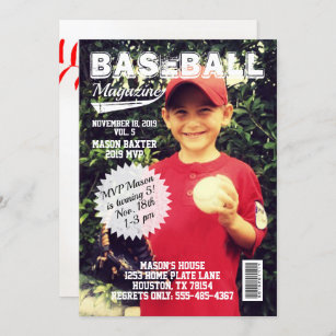 MVP All-Star Baseball Magazine Cover Birthday Invitation