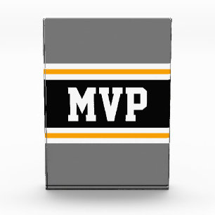 MVP Bold Athletic Grey Black White Yellow Stripes Photo Block