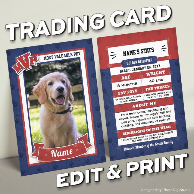 MVP Custom Pet Trading Cards Fun Dog Trading Card  (MVP Custom Pet Trading Card Template and Print)