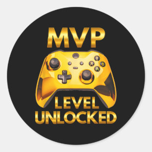 Mvp Level Unlocked Video Game Player Gold Gaming C Classic Round Sticker