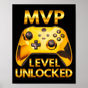 Mvp Level Unlocked Video Game Player Gold Gaming C Poster