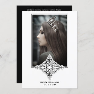 My 15 Years Spanish Photo Black Lace Effect Invitation