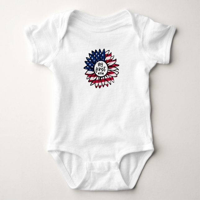 My 1st 4th of July Patriotic Sunflower  Baby Bodysuit (Front)