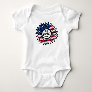 My 1st 4th of July Patriotic Sunflower  Baby Bodysuit