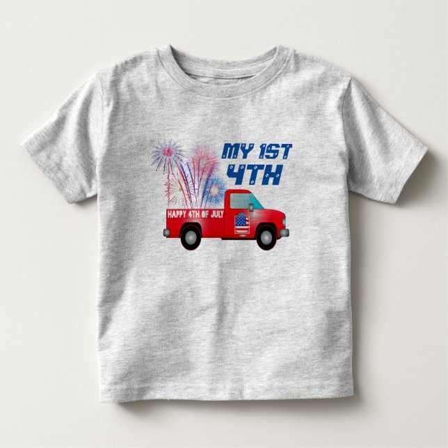 MY 1ST 4th of July Red White Blue Fireworks Truck Toddler T-Shirt (Front)