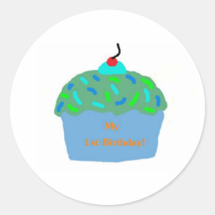 MY 1ST BIRTHDAY (BOY) CLASSIC ROUND STICKER