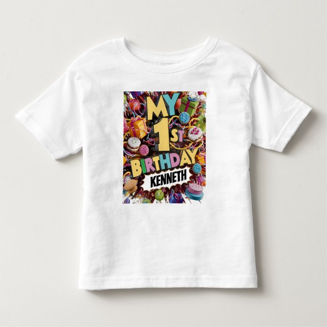 My 1st Birthday Cookies Cake And Balloons  Toddler T-Shirt (Front)