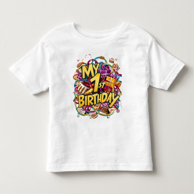 My 1st Birthday Cookies Cake And Balloons  Toddler T-Shirt (Front)