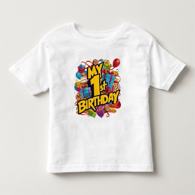 My 1st Birthday Cookies Cake And Balloons  Toddler T-Shirt (Front)