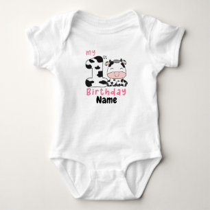 My 1st Birthday Cow, Custom Baby Girl Farm 1st BD Bodysuit