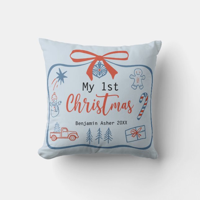 My 1st Christmas Baby Boy Personalised Cushion (Front)