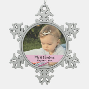 My 1st christmas baby photo  snowflake pewter christmas ornament