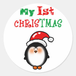 My 1st Christmas (baby Santa penguin) Classic Round Sticker