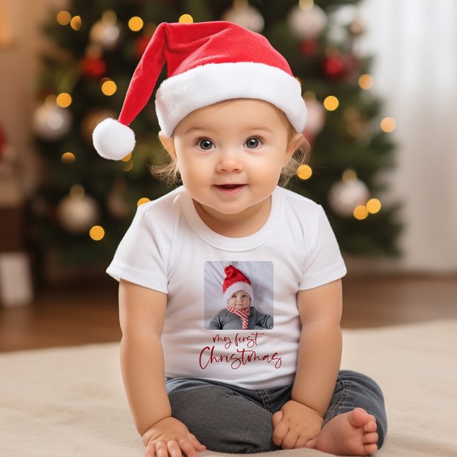 My 1st Christmas Baby Script Photo  Baby T-Shirt (Available as a t-shirt for girls and boys)