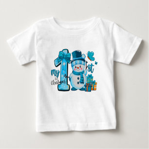 My 1st Christmas, Blue Snowman Baby T-Shirt
