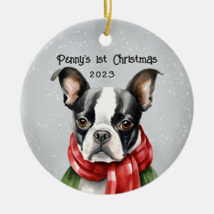 My 1st Christmas Boston Terrier Ceramic Ornament