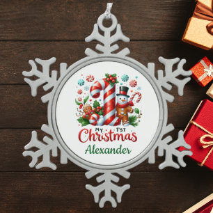 My 1st Christmas Candy Cane Snowflake Pewter Christmas Ornament
