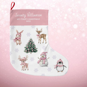 My 1st Christmas Custom Baby Girl Woodland Large Christmas Stocking