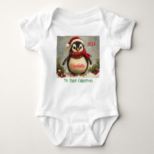 My 1st Christmas, Customised Baby Gift, Penguin  Baby Bodysuit