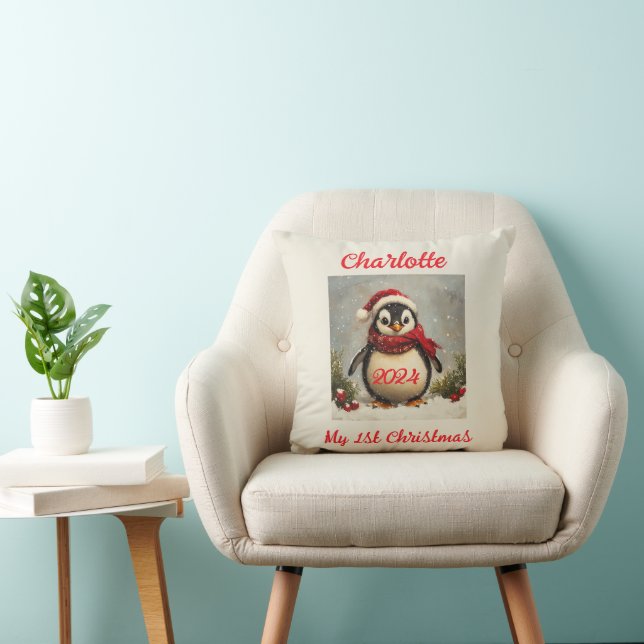My 1st Christmas, Customised Gift, Penguin  Cushion (Chair)