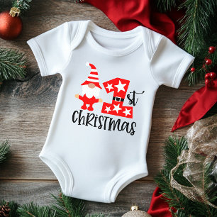 My 1st Christmas Cute Gnome Santa Modern Baby Bodysuit