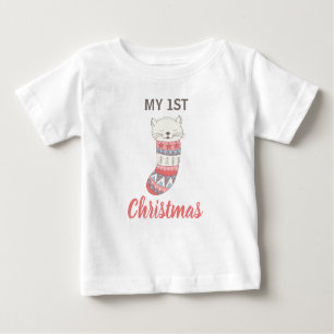 My 1st Christmas Cute Kitty in Stocking Baby T-Shirt