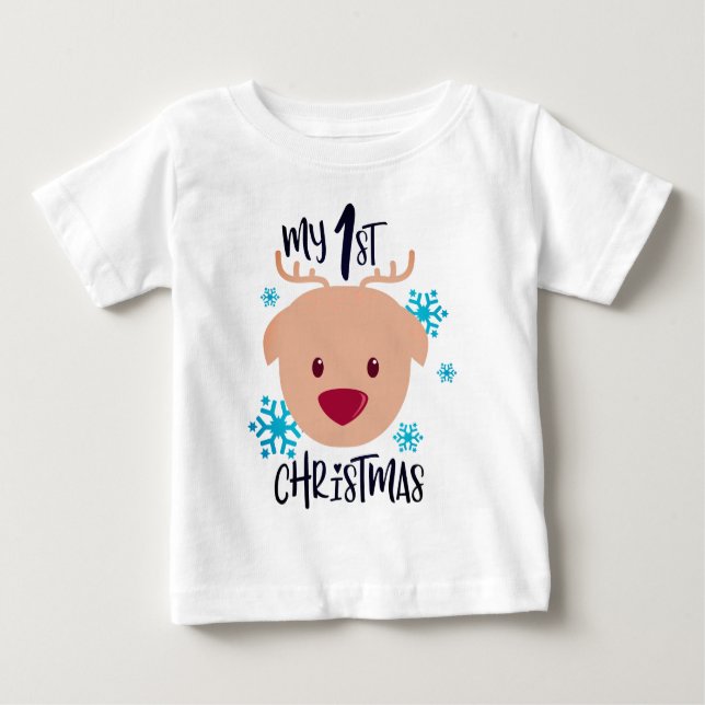 My 1st Christmas Cute Reindeer Baby T-Shirt (Front)