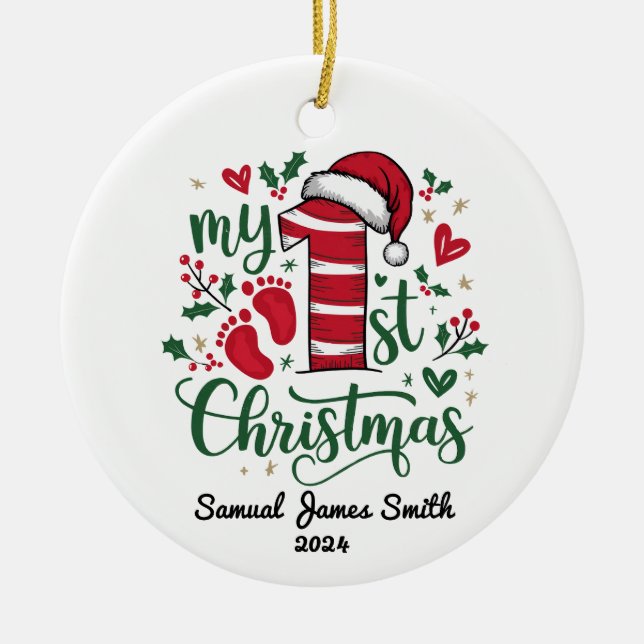 My 1st Christmas Footprints - Custom Ceramic Ornament (Front)