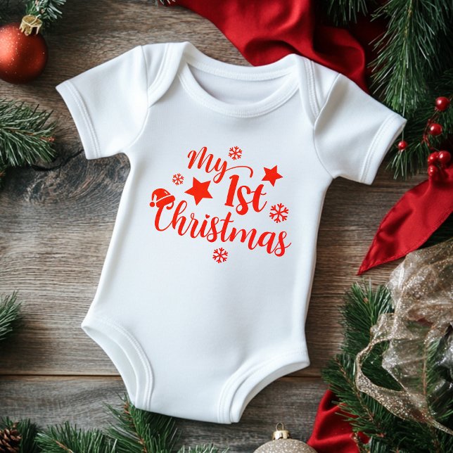 My 1st Christmas Modern Script Winter Snowflake Baby Bodysuit (Creator Uploaded)
