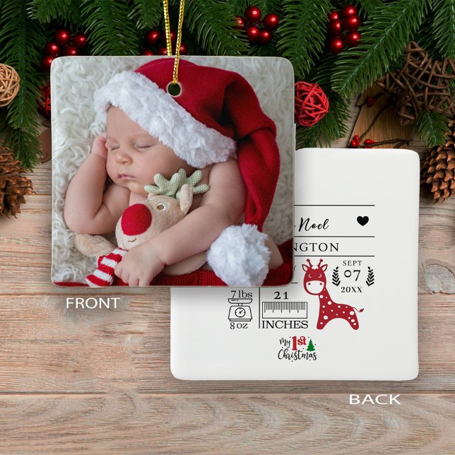 My 1st Christmas Newborn Baby Birth Stats Photo Ceramic Ornament (Creator Uploaded)